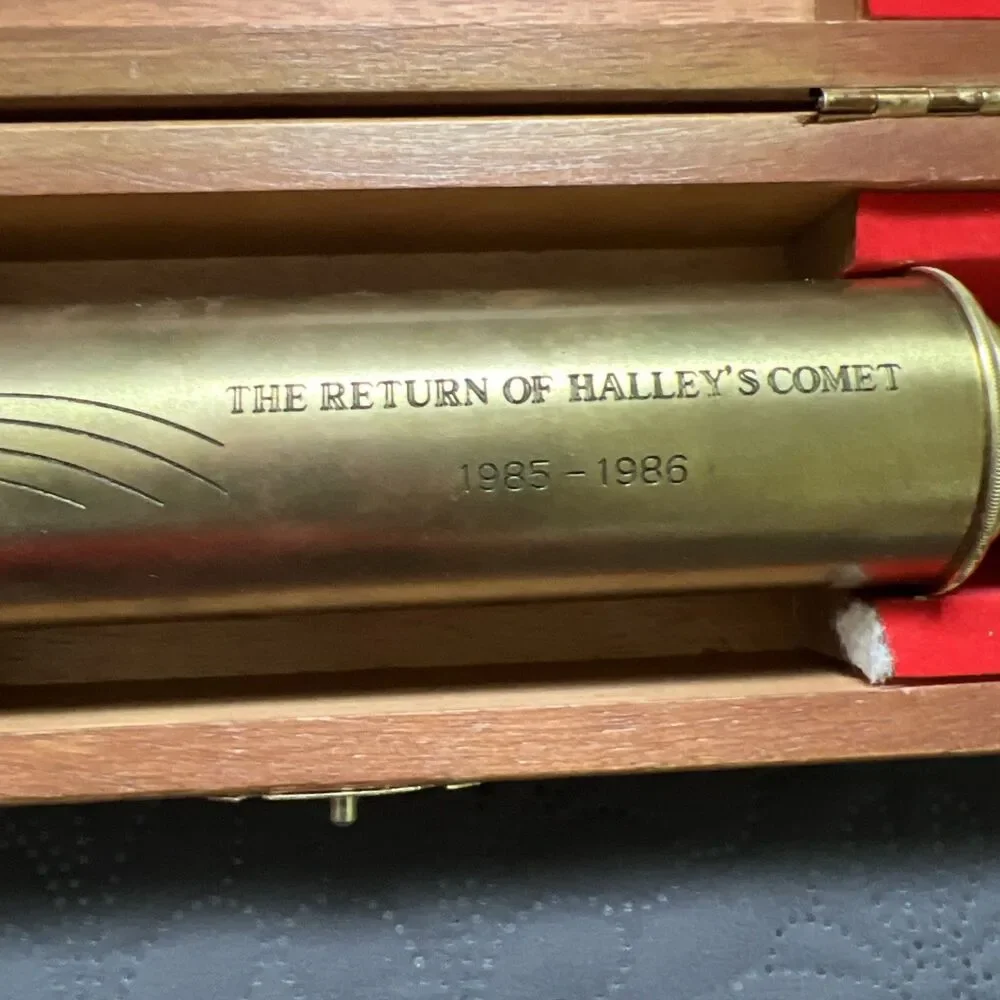 Halley's Comet 1985-1986 Brass Telescope 30x40mm Japan with Wooden Box Vintage